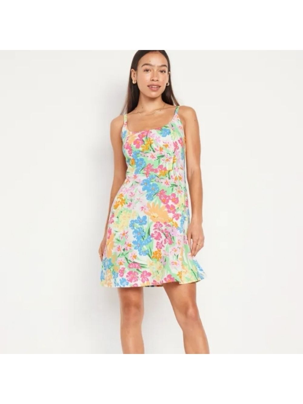 Old Navy fit and flare linen blend  ditzy floral sundress Size Large P. EUC